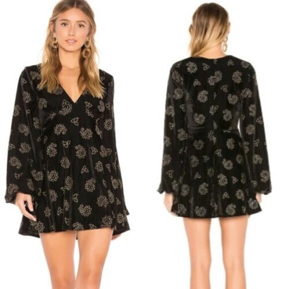 Tularosa Ryland Black Gold Corduroy Long Sleeve Studded Tunic Dress Size Medium